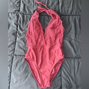 Pink one piece bathing suit!
